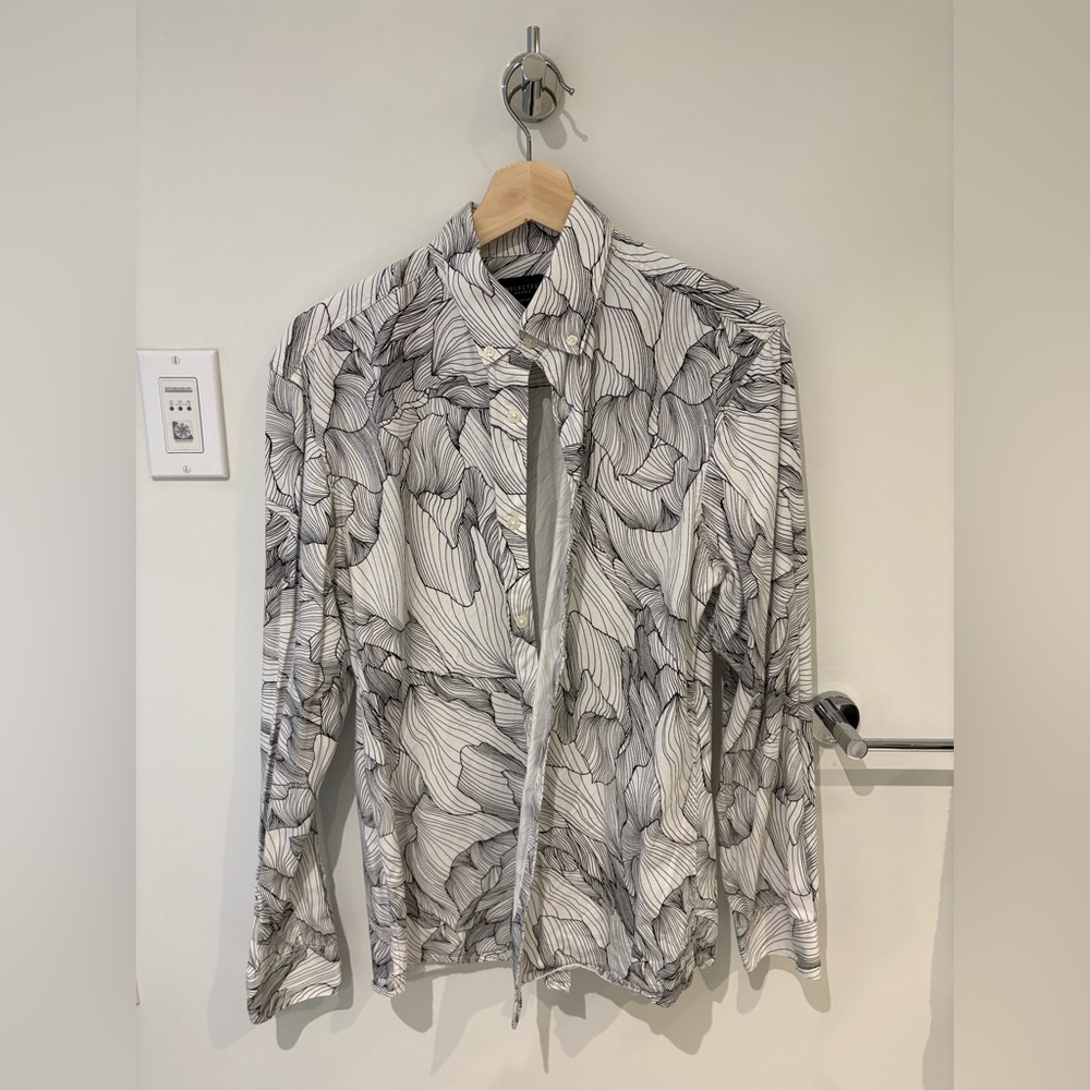 Black and White Floral/Petal Print Shirt